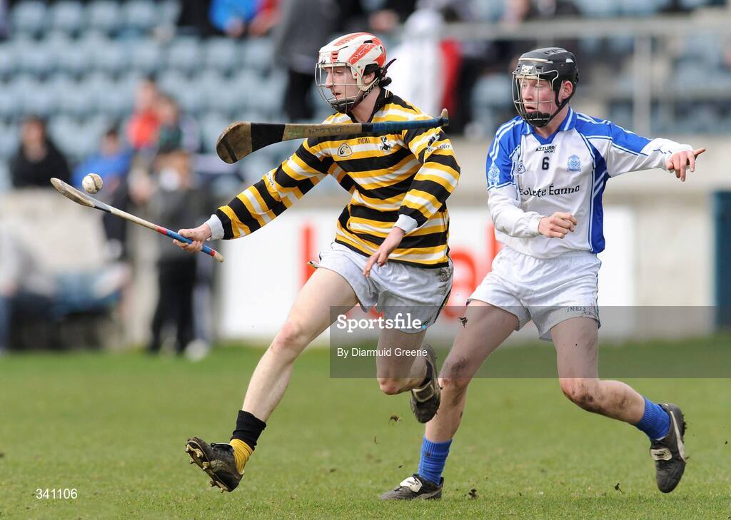 11 March 2009; Colm O Fearghail, Colaiste Eoin, attempts to stop the run of John Kehoe, Colaiste Eanna. Leinster Schools Senior Hurling B Championship Final, Colaiste Eanna v Colaiste Eoin, Parnell Park, Dublin. Picture credit: Diarmuid Greene / SPORTSFILE