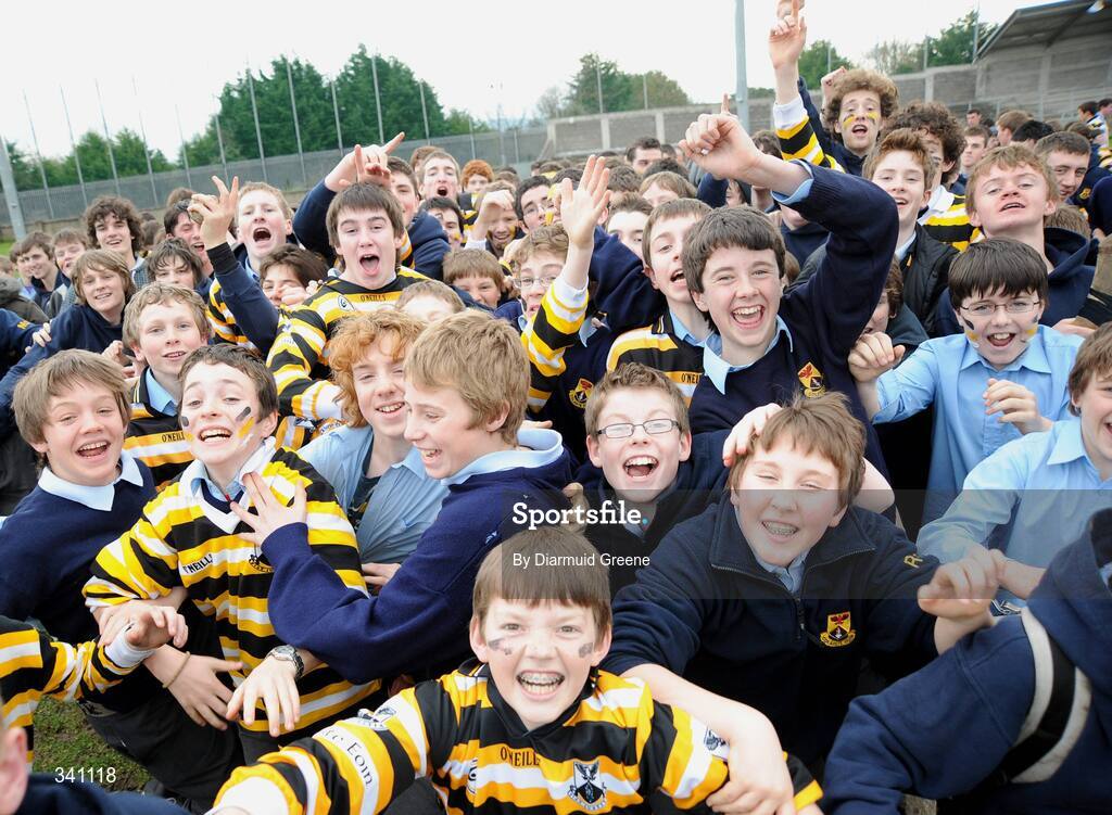 11 March 2009; Colaiste Eoin supporters celebrate on the pitch after the game. Leinster Schools Senior Hurling B Championship Final, Colaiste Eanna v Colaiste Eoin, Parnell Park, Dublin. Picture credit: Diarmuid Greene / SPORTSFILE