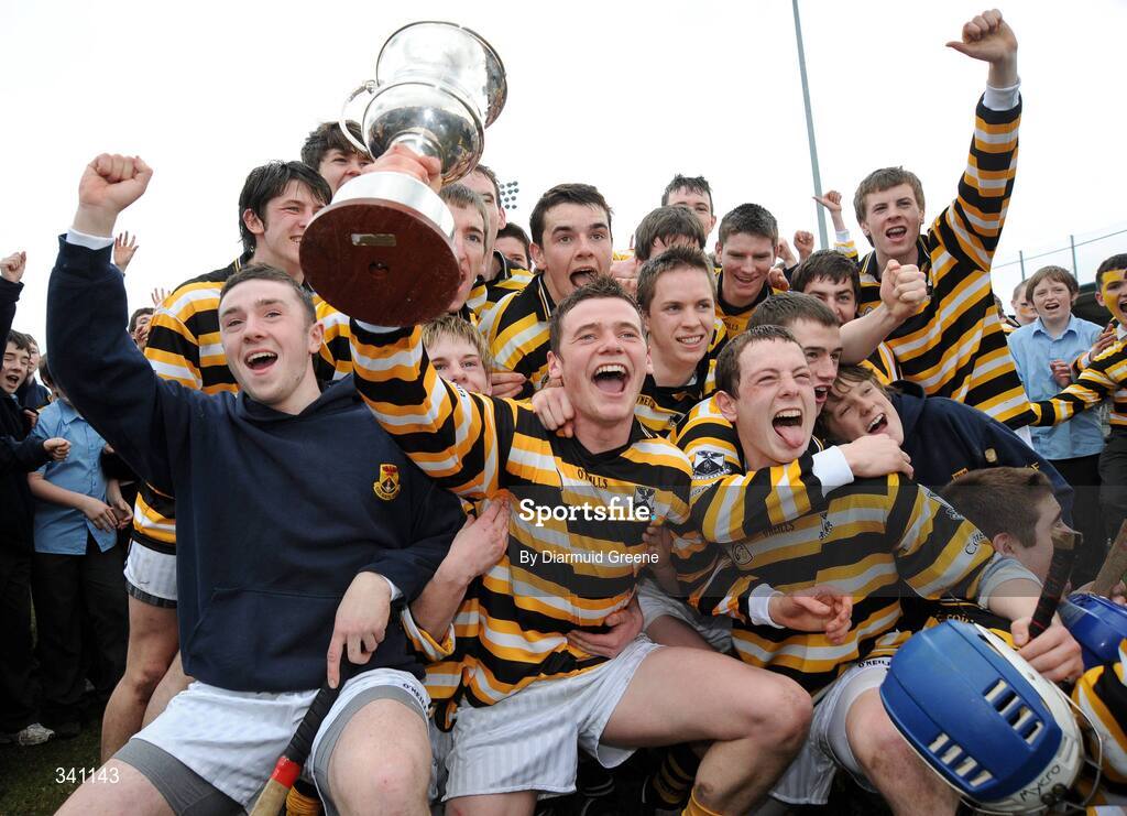 11 March 2009; Colaiste Eoin captain Colm O Fearghail celebrates with team-mates after victory over Colaiste Eanna. Leinster Schools Senior Hurling B Championship Final, Colaiste Eanna v Colaiste Eoin, Parnell Park, Dublin. Picture credit: Diarmuid Greene / SPORTSFILE