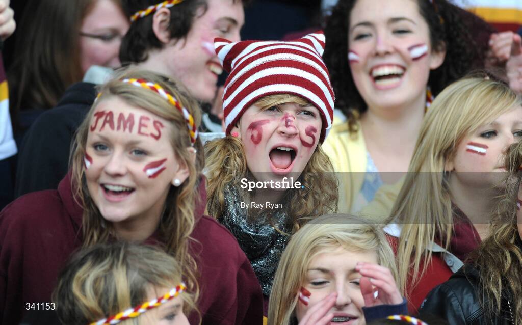 11 March 2009; Colaiste Iognaid supporters cheer on their team against Sligo Grammar School. Connacht Schools Senior Cup Final, Colaiste Iognaid v Sligo Grammar School, Sportsground, Galway. Picture credit: Ray Ryan / SPORTSFILE