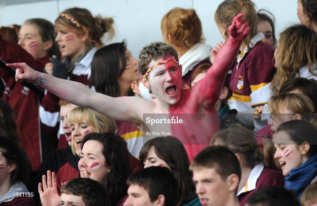 11 March 2009; Colaiste Iognaid supporters cheer on their team against Sligo Grammar School. Connacht Schools Senior Cup Final, Colaiste Iognaid v Sligo Grammar School, Sportsground, Galway. Picture credit: Ray Ryan / SPORTSFILE