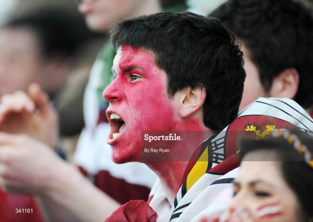 11 March 2009; A Colaiste Iognaid supporter celebrates his team's victory. Connacht Schools Senior Cup Final, Colaiste Iognaid v Sligo Grammar School, Sportsground, Galway. Picture credit: Ray Ryan / SPORTSFILE