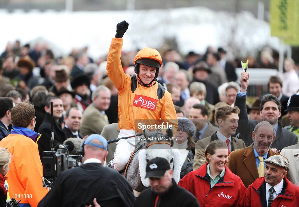 13 March 2009; Jockey Barry Geraghty celebrates after winning the JCB Triumph Hurdle Race, onboard Zaynar. Cheltenham Racing Festival - Friday. Prestbury Park, Cheltenham, Gloucestershire, England. Picture credit: Stephen McCarthy / SPORTSFILE