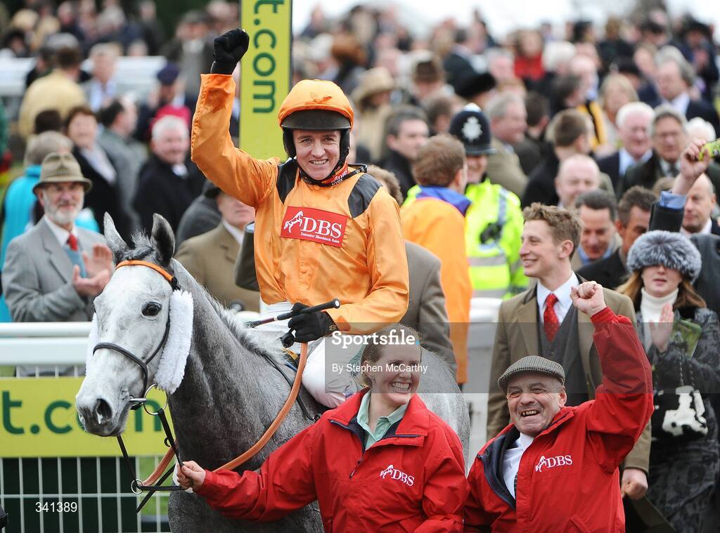 13 March 2009; Jockey Barry Geraghty celebrates after winning the JCB Triumph Hurdle Race, onboard Zaynar. Cheltenham Racing Festival - Friday. Prestbury Park, Cheltenham, Gloucestershire, England. Picture credit: Stephen McCarthy / SPORTSFILE