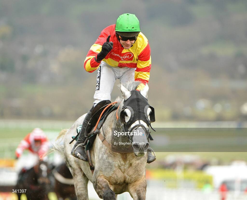 13 March 2009; Jockey Ruby Walsh celebrates winning the Vincent O'Brien County Handicap Hurdle Race, onboard American Trilogy. Cheltenham Racing Festival - Friday. Prestbury Park, Cheltenham, Gloucestershire, England. Picture credit: Stephen McCarthy / SPORTSFILE