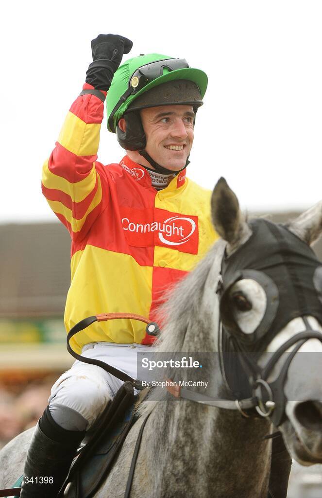 13 March 2009; Jockey Ruby Walsh celebrates after winning the Vincent O'Brien County Handicap Hurdle Race, onboard American Trilogy. Cheltenham Racing Festival - Friday. Prestbury Park, Cheltenham, Gloucestershire, England. Picture credit: Stephen McCarthy / SPORTSFILE