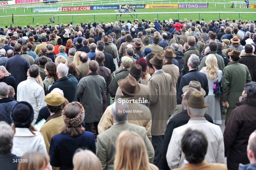13 March 2009; A general view of the crowd looking on as American Trilogy, with Ruby Walsh up, are on their way to winning the Vincent O'Brien County Handicap Hurdle Race. Cheltenham Racing Festival - Friday. Prestbury Park, Cheltenham, Gloucestershire, England. Picture credit: David Maher / SPORTSFILE
