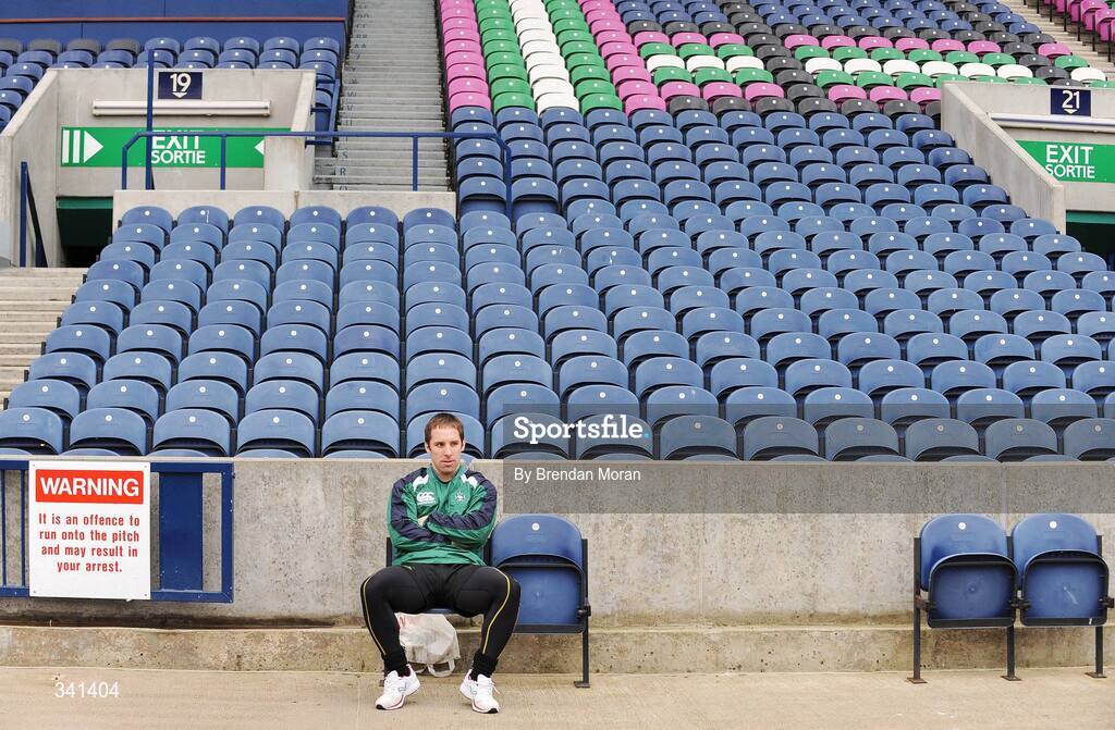 13 March 2009; Scrum-half Tomas O'Leary sits on the sidelines during the Ireland Rugby Squad Captain's Run ahead of their RBS Six Nations Championship game against Scotland on Saturday. Murrayfield Stadium, Edinburgh, Scotland. Picture credit: Brendan Moran / SPORTSFILE