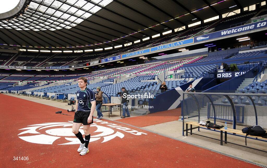 13 March 2009; Captain Brian O'Driscoll walks onto the pitch during the Ireland Rugby Squad Captain's Run ahead of their RBS Six Nations Championship game against Scotland on Saturday. Murrayfield Stadium, Edinburgh, Scotland. Picture credit: Brendan Moran / SPORTSFILE
