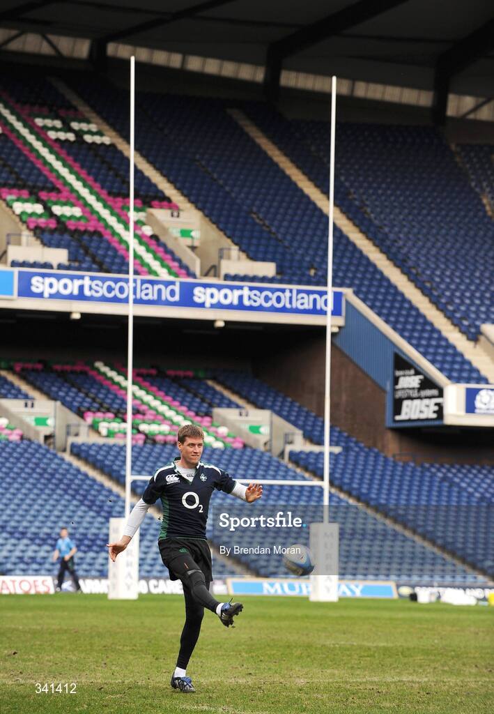 13 March 2009; Out-half Ronan O'Gara practices his kicking during the Ireland Rugby Squad Captain's Run ahead of their RBS Six Nations Championship game against Scotland on Saturday. Murrayfield Stadium, Edinburgh, Scotland. Picture credit: Brendan Moran / SPORTSFILE
