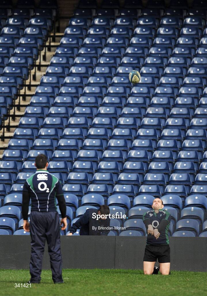 13 March 2009; Hooker Rory Best practices his lineout throwing during the Ireland Rugby Squad Captain's Run ahead of their RBS Six Nations Championship game against Scotland on Saturday. Murrayfield Stadium, Edinburgh, Scotland. Picture credit: Brendan Moran / SPORTSFILE