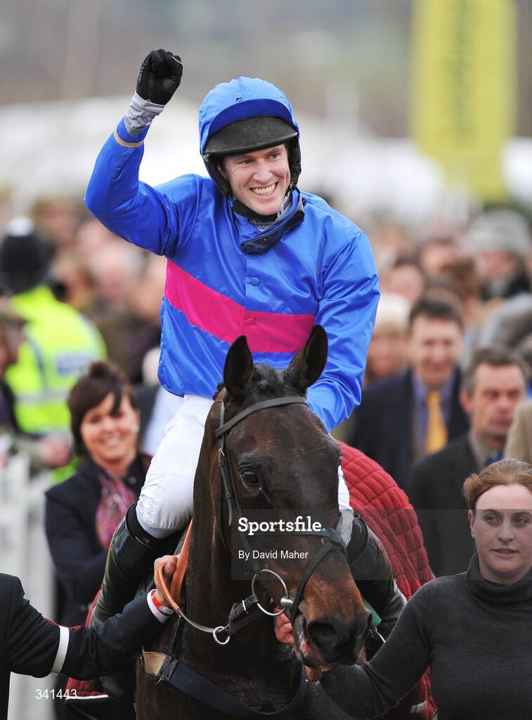 13 March 2009; Jockey Richard Burton celebrates after winning the Christie's Foxhunter Steeple Chase Challenge Cup on his mount Cappa Bleu. Cheltenham Racing Festival - Friday. Prestbury Park, Cheltenham, Gloucestershire, England. Picture credit: David Maher / SPORTSFILE