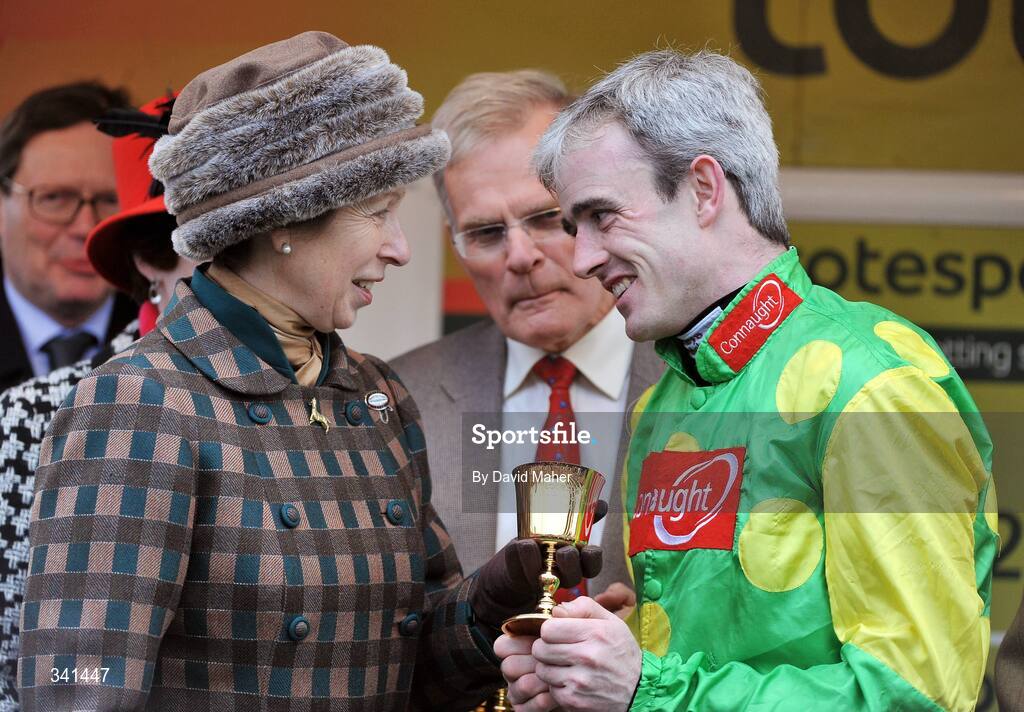 13 March 2009; Her Royal Highness Princess Anne makes a presentation to jockey Ruby Walsh after winning the totesport Cheltenham Gold Cup Steeple Chase. Cheltenham Racing Festival - Friday. Prestbury Park, Cheltenham, Gloucestershire, England. Picture credit: David Maher / SPORTSFILE