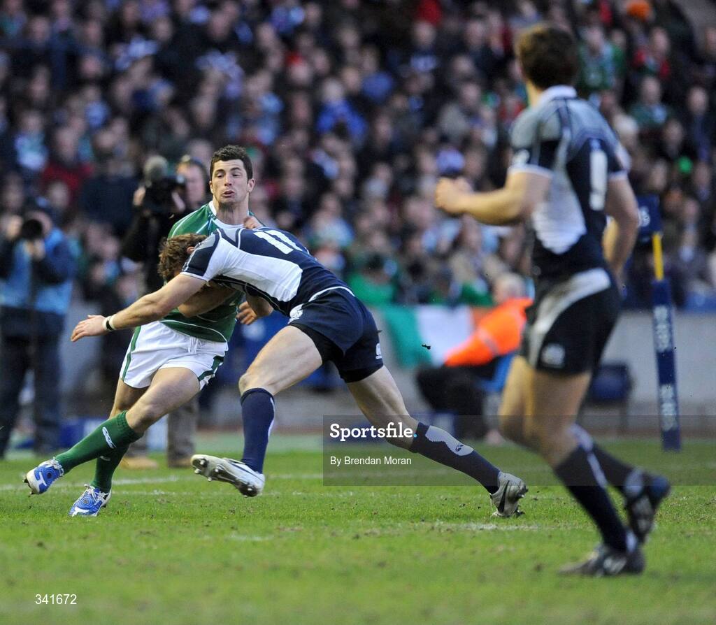 14 March 2009; Rob Kearney, Ireland, is tackled by Thom Evans, Scotland. RBS Six Nations Championship, Scotland v Ireland, Murrayfield Stadium, Edinburgh, Scotland. Picture credit: Brendan Moran / SPORTSFILE