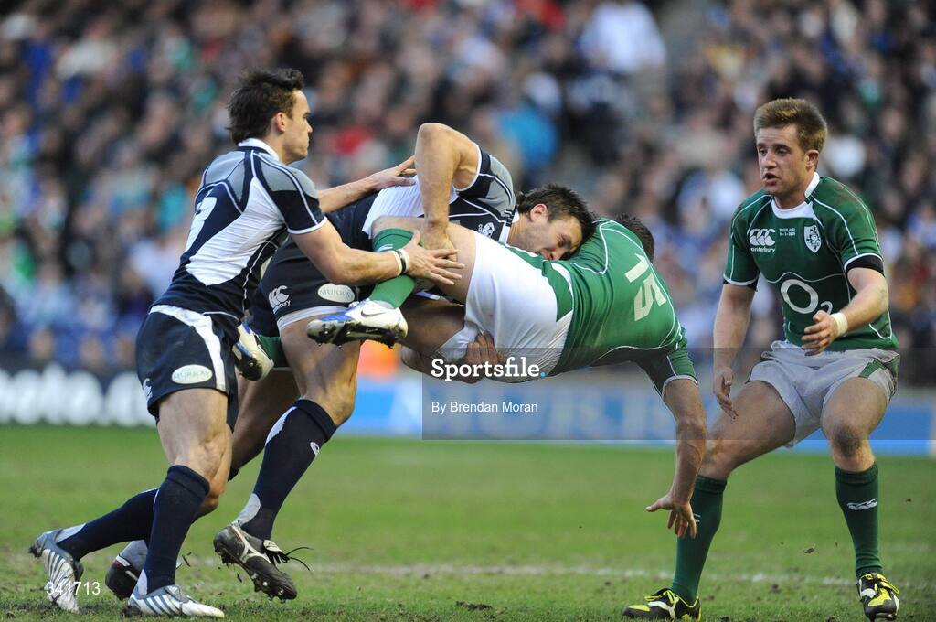 14 March 2009; Rob Kearney, Ireland, is tackled by Simon Danelli, Scotland. RBS Six Nations Championship, Scotland v Ireland, Murrayfield Stadium, Edinburgh, Scotland. Picture credit: Brendan Moran / SPORTSFILE