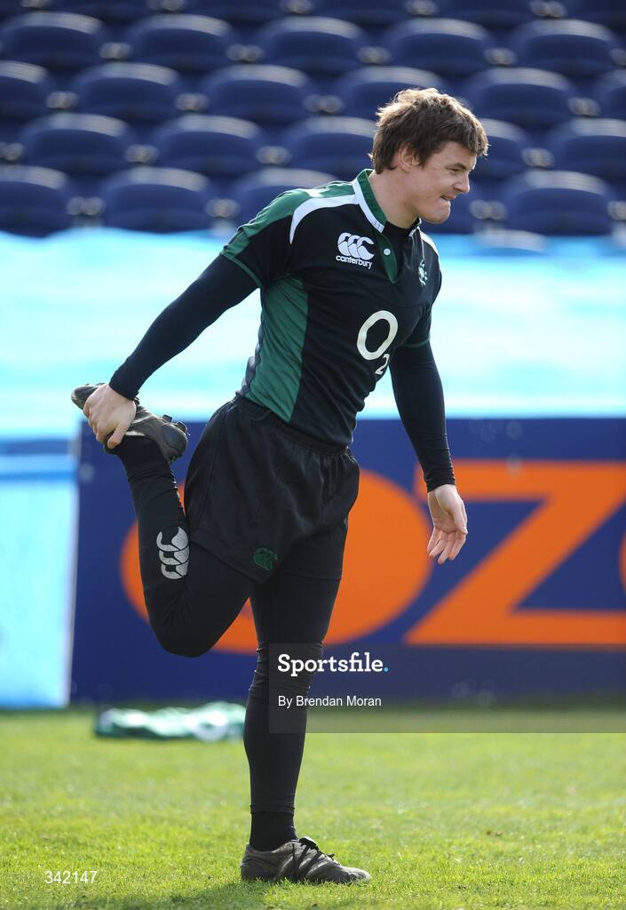 17 March 2009; Ireland's Brian O'Driscoll stretches during rugby squad training ahead of their RBS Six Nations Championship game against Wales on Saturday. RDS, Dublin. Picture credit: Brendan Moran / SPORTSFILE