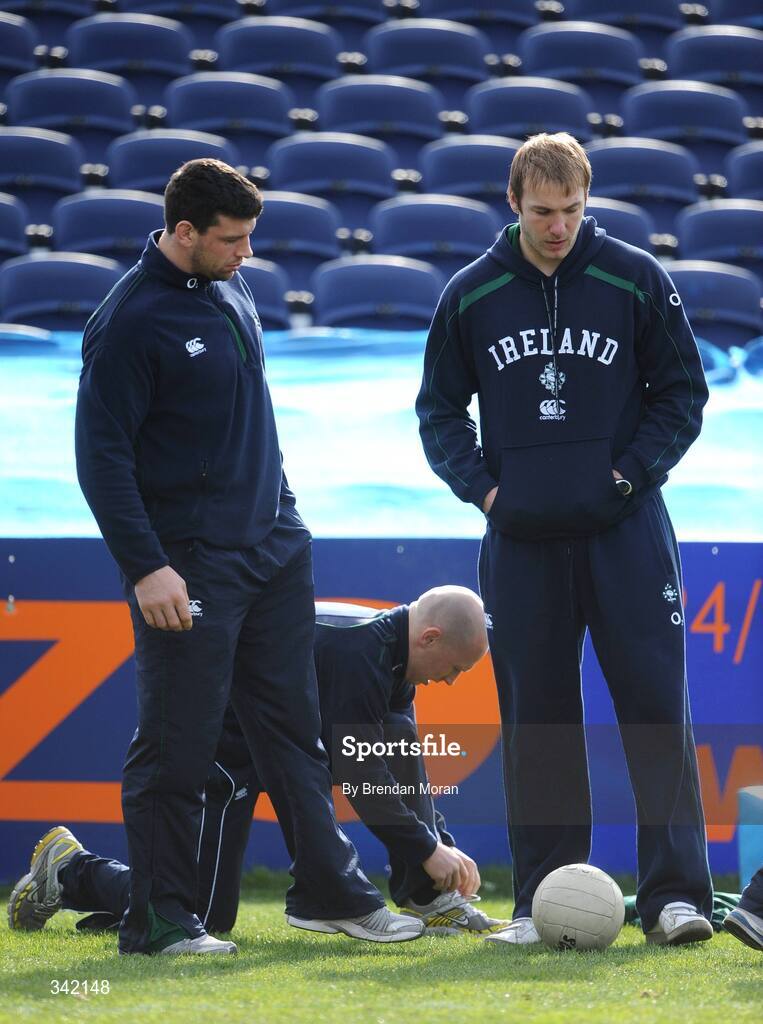 17 March 2009; Ireland's, from left, Denis Leamy, Peter Stringer and Stephen Ferris who took no part in rugby squad training ahead of their RBS Six Nations Championship game against Wales on Saturday. RDS, Dublin. Picture credit: Brendan Moran / SPORTSFILE