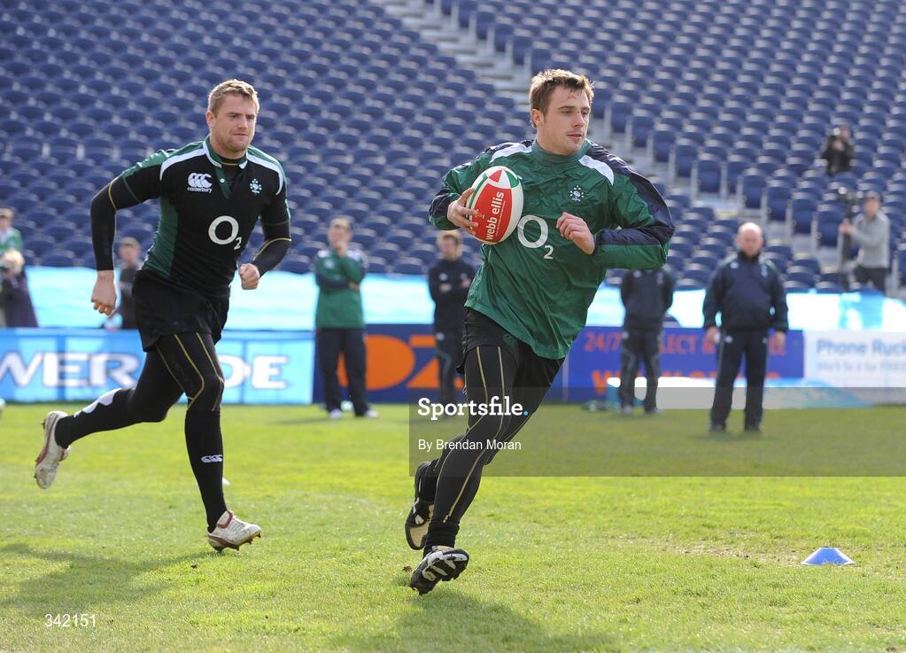 17 March 2009; Ireland's Tommy Bowe and Jamie Heaslip, left, in action during rugby squad training ahead of their RBS Six Nations Championship game against Wales on Saturday. RDS, Dublin. Picture credit: Brendan Moran / SPORTSFILE