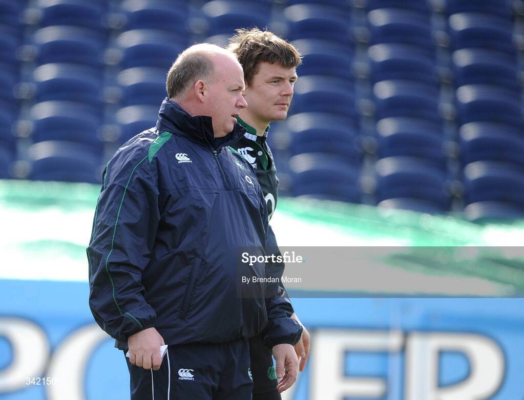 17 March 2009; Ireland head coach Declan Kidney with Brian O'Driscoll during rugby squad training ahead of their RBS Six Nations Championship game against Wales on Saturday. RDS, Dublin. Picture credit: Brendan Moran / SPORTSFILE