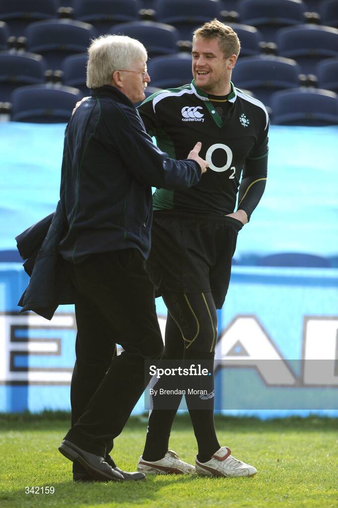 17 March 2009; Ireland's Jamie Heaslip in jovial mood with team manager Paul McNaughton during rugby squad training ahead of their RBS Six Nations Championship game against Wales on Saturday. RDS, Dublin. Picture credit: Brendan Moran / SPORTSFILE