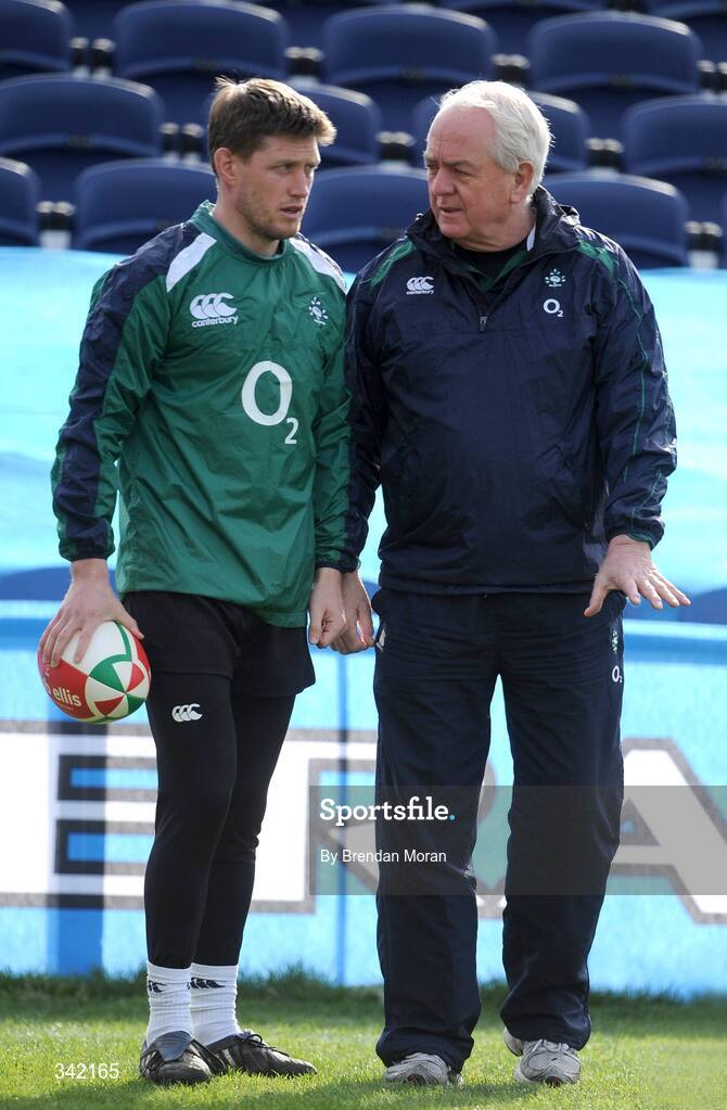 17 March 2009; Ireland's Ronan O'Gara with assistant coach Alan Gaffney during rugby squad training ahead of their RBS Six Nations Championship game against Wales on Saturday. RDS, Dublin. Picture credit: Brendan Moran / SPORTSFILE