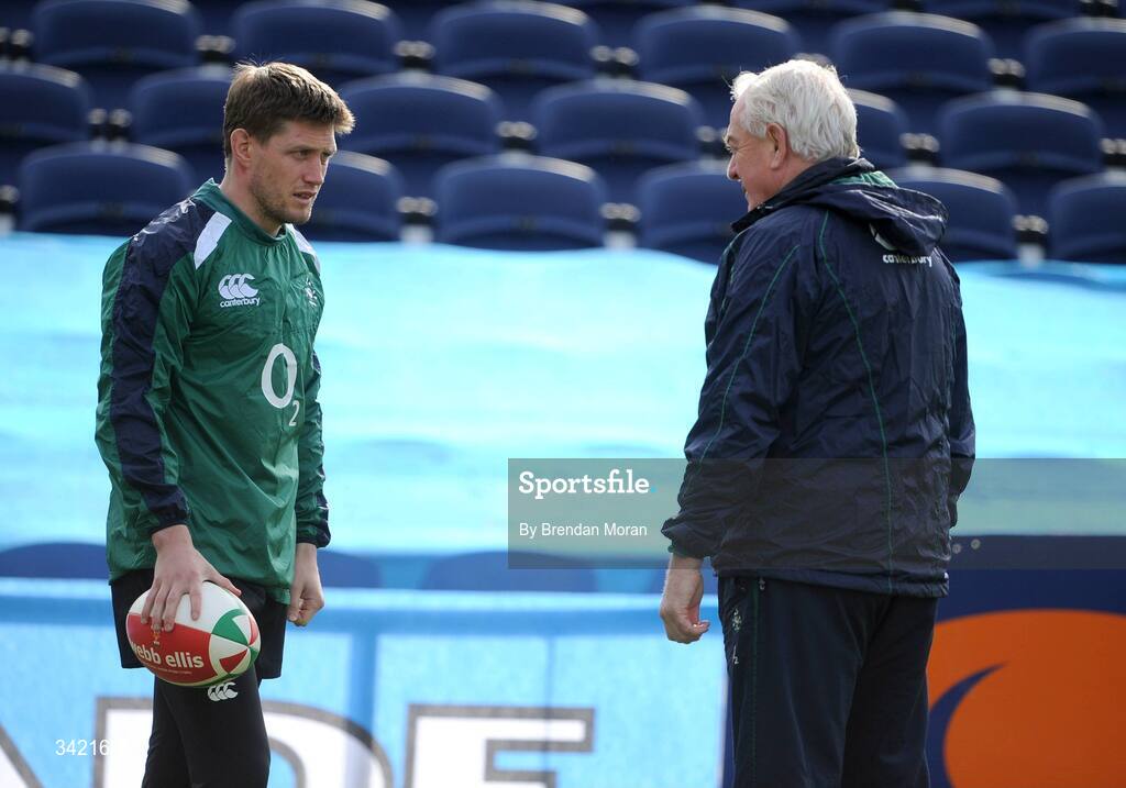 17 March 2009; Ireland's Ronan O'Gara with assistant coach Alan Gaffney during rugby squad training ahead of their RBS Six Nations Championship game against Wales on Saturday. RDS, Dublin. Picture credit: Brendan Moran / SPORTSFILE