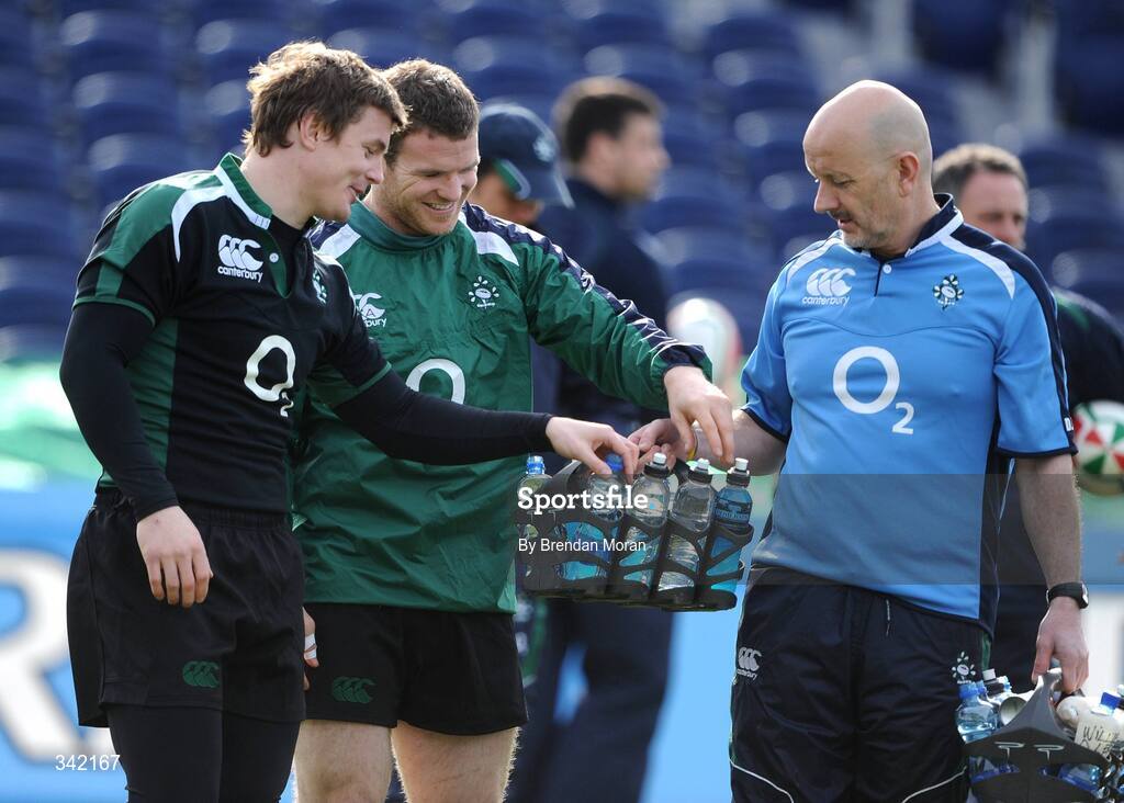 17 March 2009; Ireland's Brian O'Driscoll and Gordon D'Arcy with Dave Revins, right, during rugby squad training ahead of their RBS Six Nations Championship game against Wales on Saturday. RDS, Dublin. Picture credit: Brendan Moran / SPORTSFILE