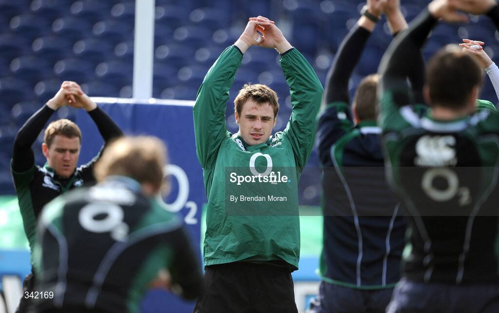 17 March 2009; Ireland's Tommy Bowe stretches during rugby squad training ahead of their RBS Six Nations Championship game against Wales on Saturday. RDS, Dublin. Picture credit: Brendan Moran / SPORTSFILE