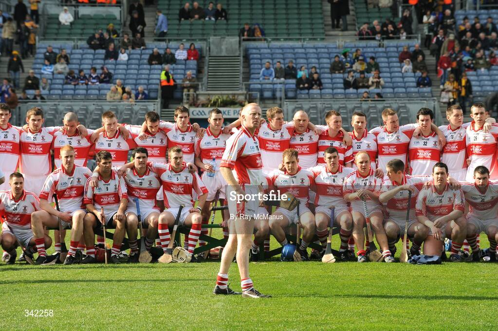 17 March 2009; the  De La Salle captain John Mullane awaits the arrival of his team-mates for the traditional team photograph. AIB All-Ireland Senior Club Hurling Championship Final, Portumna, Co. Galway, v De La Salle, Waterford, Croke Park, Dublin. Picture credit: Ray McManus / SPORTSFILE