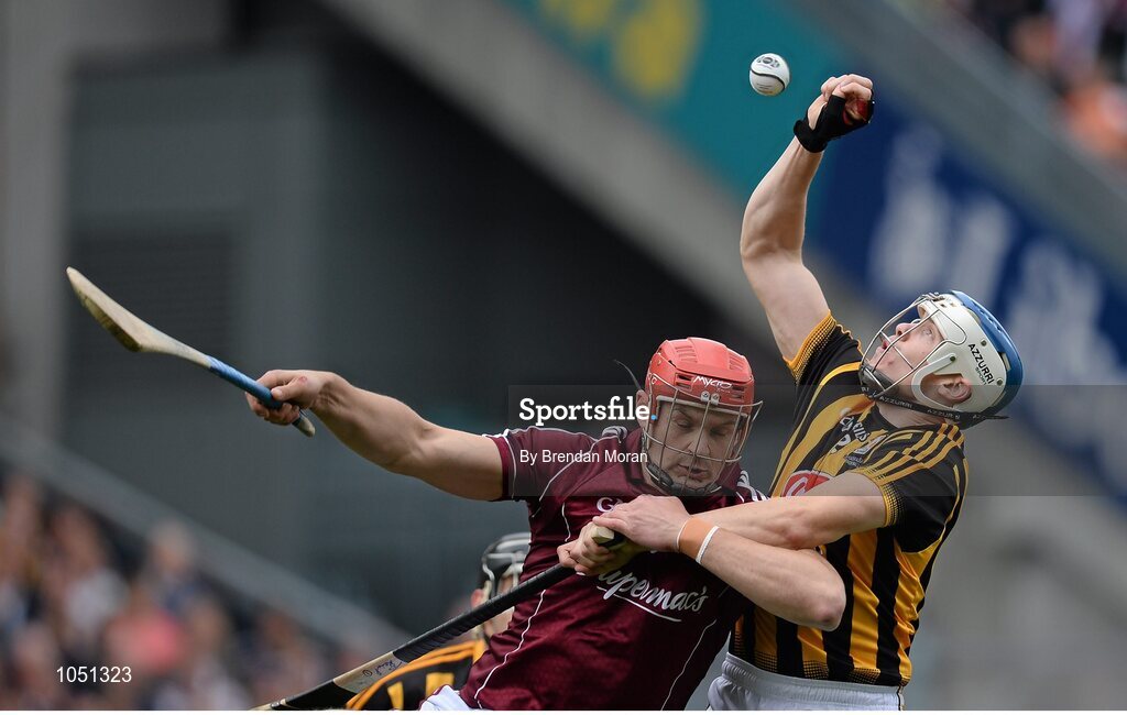 6 September 2015; TJ Reid, Kilkenny, and Iarla Tannian, Galway, battle for possession. GAA Hurling All-Ireland Senior Championship Final, Kilkenny v Galway, Croke Park, Dublin. Picture credit: Brendan Moran / SPORTSFILE