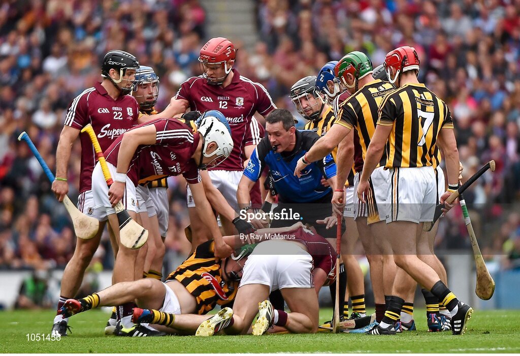 6 September 2015; Referee James Owens moves in to seperate players from both sides, during the second half. GAA Hurling All-Ireland Senior Championship Final, Kilkenny v Galway, Croke Park, Dublin. Picture credit: Ray McManus / SPORTSFILE