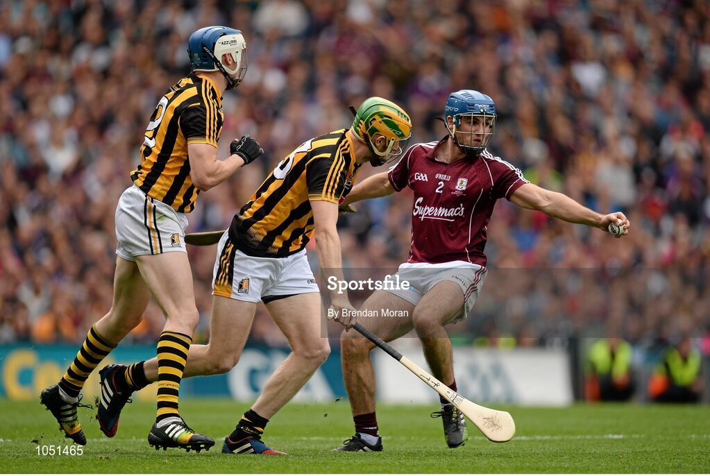 6 September 2015; Johnny Coen, Galway, in action against John Power and TJ Reid, Kilkenny. GAA Hurling All-Ireland Senior Championship Final, Kilkenny v Galway, Croke Park, Dublin. Picture credit: Brendan Moran / SPORTSFILE