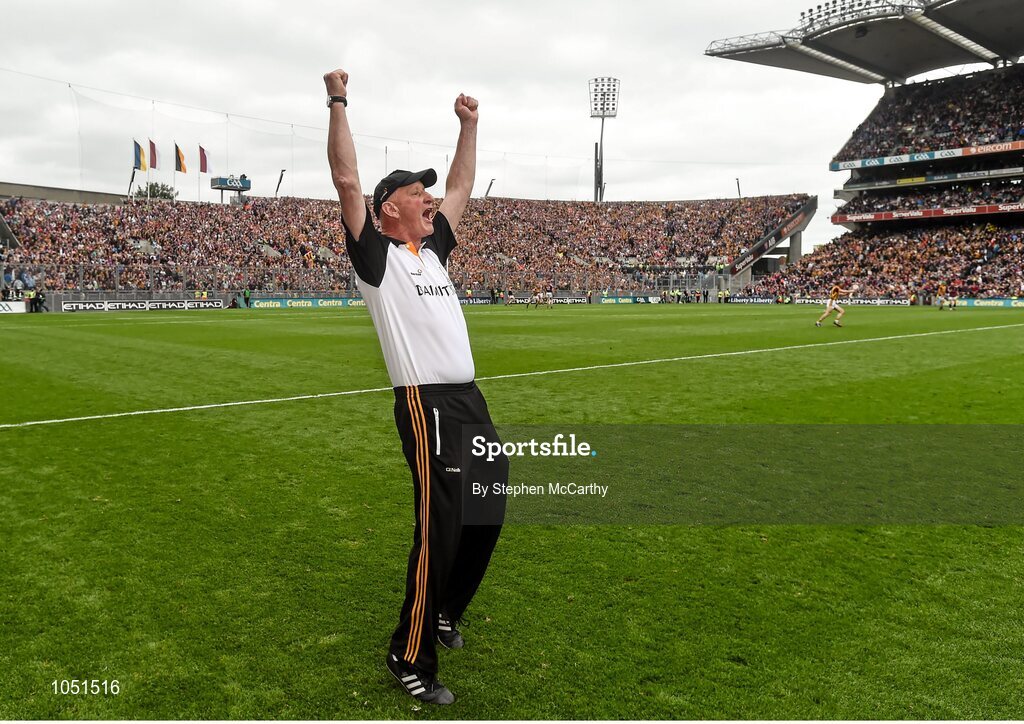 6 September 2015; Kilkenny manager Brian Cody celebrates at the final whistle. GAA Hurling All-Ireland Senior Championship Final, Kilkenny v Galway, Croke Park, Dublin. Picture credit: Stephen McCarthy / SPORTSFILE