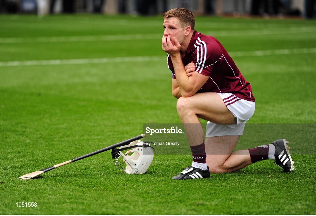 6 September 2015; A dejected Galway player, Andrew Smith, after the game. GAA Hurling All-Ireland Senior Championship Final, Kilkenny v Galway, Croke Park, Dublin. Picture credit: Tomás Greally / SPORTSFILE