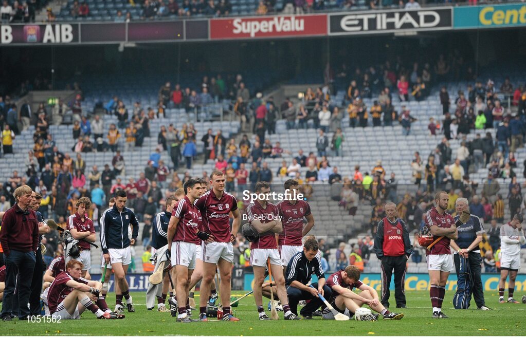 6 September 2015; Dejected Galway players after the match. GAA Hurling All-Ireland Senior Championship Final, Kilkenny v Galway, Croke Park, Dublin. Picture credit: Seb Daly / SPORTSFILE