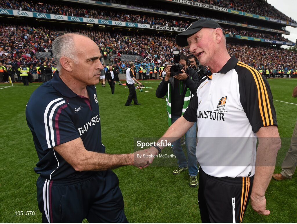 6 September 2015; Kilkenny manager Brian Cody and Galway manager Anthony Cunningham shake hands after the game. GAA Hurling All-Ireland Senior Championship Final, Kilkenny v Galway. Croke Park, Dublin. Picture credit: Stephen McCarthy / SPORTSFILE