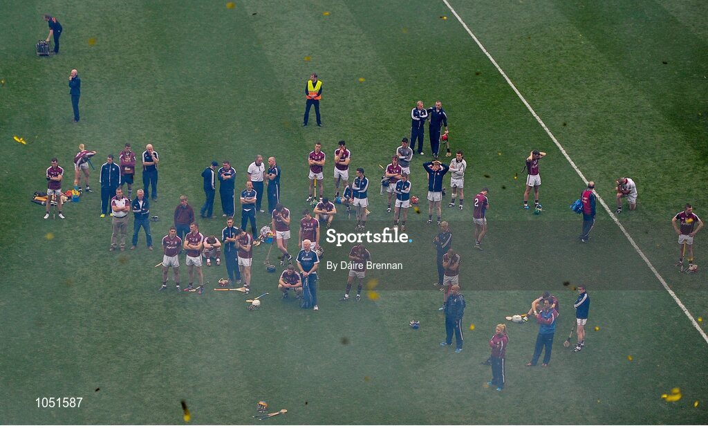 6 September 2015; The Galway players watch the presentation from the field. GAA Hurling All-Ireland Senior Championship Final, Kilkenny v Galway, Croke Park, Dublin. Picture credit: Dáire Brennan / SPORTSFILE