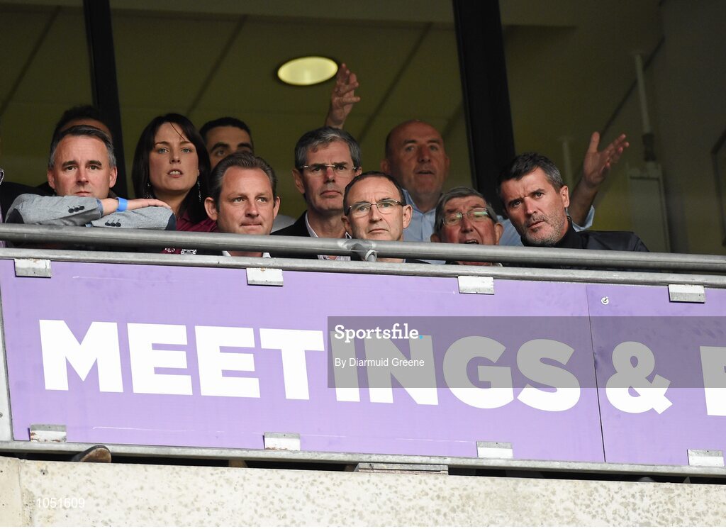 6 September 2015; Spectators including Republic of Ireland manager Martin O'Neill and assistant manager Roy Keane during the game. GAA Hurling All-Ireland Senior Championship Final, Kilkenny v Galway, Croke Park, Dublin. Picture credit: Diarmuid Greene / SPORTSFILE