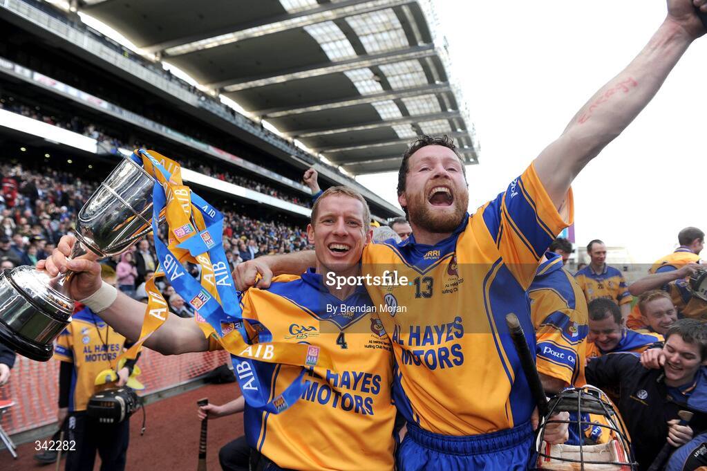 17 March 2009; Portumna captain Ollie Canning, left, and Damien Hayes celebrate with the Tommy Moore Cup after the game. AIB All-Ireland Senior Club Hurling Championship Final, Portumna, Co. Galway v De La Salle, Waterford, Croke Park, Dublin. Picture credit: Brendan Moran / SPORTSFILE