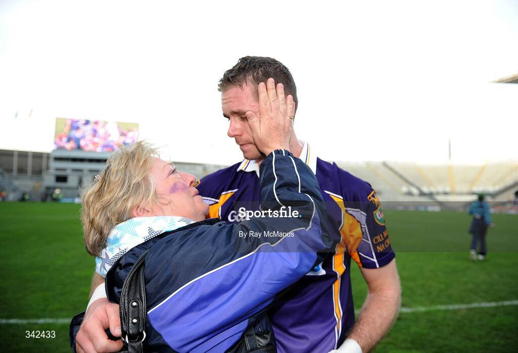 17 March 2009; Daisy Magee congratulates her son Darren after Kilmacud Crokes won the AIB All-Ireland Senior Club Football Championship Final match between Crossmaglen Rangers, Armagh and Kilmacud Crokes, Dublin at Croke Park in Dublin. Photo by Ray McManus/Sportsfile