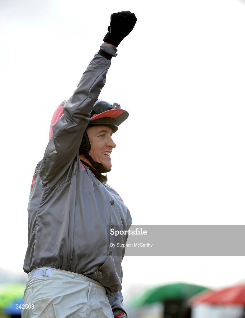 10 March 2009; Barry Geraghty celebrates after winning the Smurfit Kappa Champion Hurdle, onboard Punjabi. Cheltenham Racing Festival - Tuesday, Prestbury Park, Cheltenham, Gloucestershire, England. Picture credit: Stephen McCarthy / SPORTSFILE