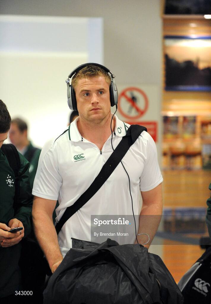 19 March 2009; Ireland's Jamie Heaslip on the team's arrival at Cardiff Airport ahead of their RBS Six Nations Championship match against Wales on Saturday. Cardiff Airport, Wales. Picture credit: Brendan Moran / SPORTSFILE