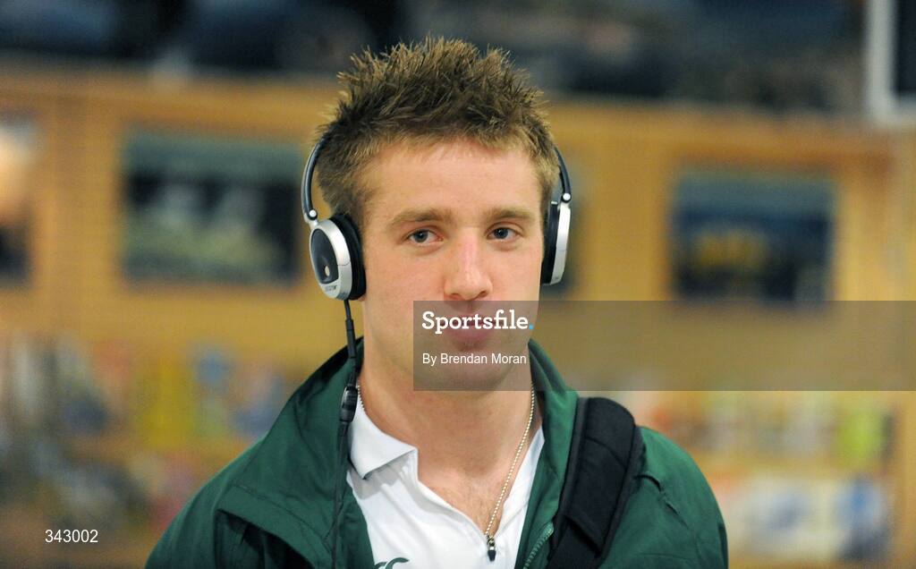 19 March 2009; Ireland's Luke Fitzgerald on the team's arrival at Cardiff Airport ahead of their RBS Six Nations Championship match against Wales on Saturday. Cardiff Airport, Wales. Picture credit: Brendan Moran / SPORTSFILE