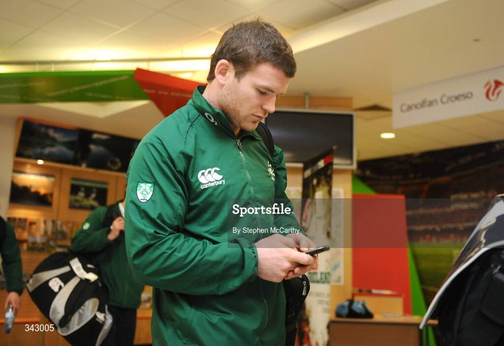 19 March 2009; Ireland's Gordon D'Arcy on the team's arrival at Cardiff Airport ahead of their RBS Six Nations Championship match against Wales on Saturday. Cardiff Airport, Wales. Picture credit: Stephen McCarthy / SPORTSFILE