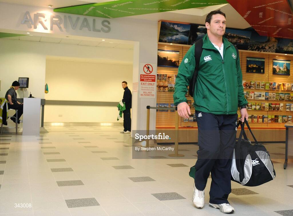 19 March 2009; Ireland's David Wallace on the team's arrival at Cardiff Airport ahead of their RBS Six Nations Championship match against Wales on Saturday. Cardiff Airport, Wales. Picture credit: Stephen McCarthy / SPORTSFILE