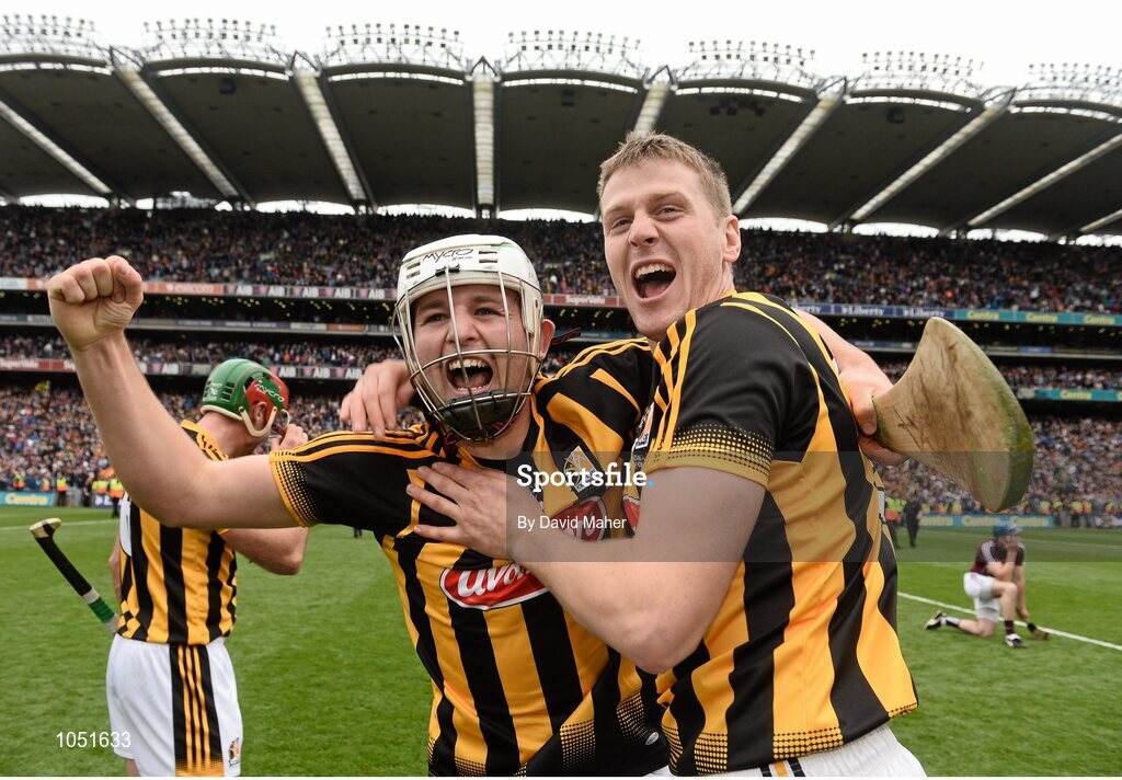 6 September 2015; Kilkenny's Padraig Walsh, left, celebrates with teammate Paul Murphy at the end of the game. GAA Hurling All-Ireland Senior Championship Final, Kilkenny v Galway, Croke Park, Dublin. Picture credit: David Maher / SPORTSFILE