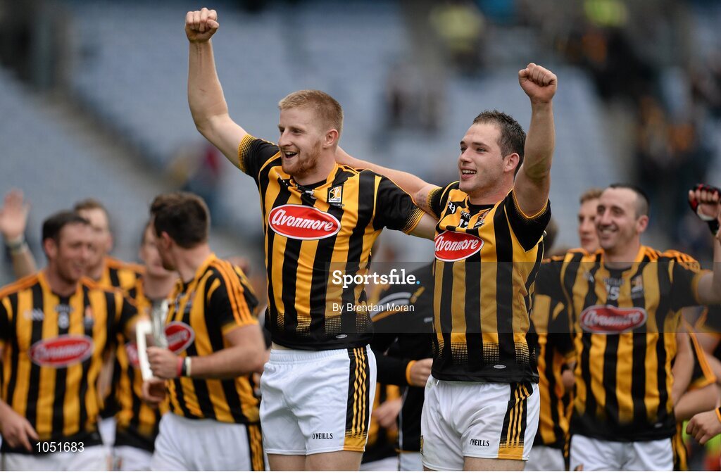 6 September 2015; Kilkenny players John Power, left, and Ger Aylward celebrate after the game. GAA Hurling All-Ireland Senior Championship Final, Kilkenny v Galway, Croke Park, Dublin. Picture credit: Brendan Moran / SPORTSFILE