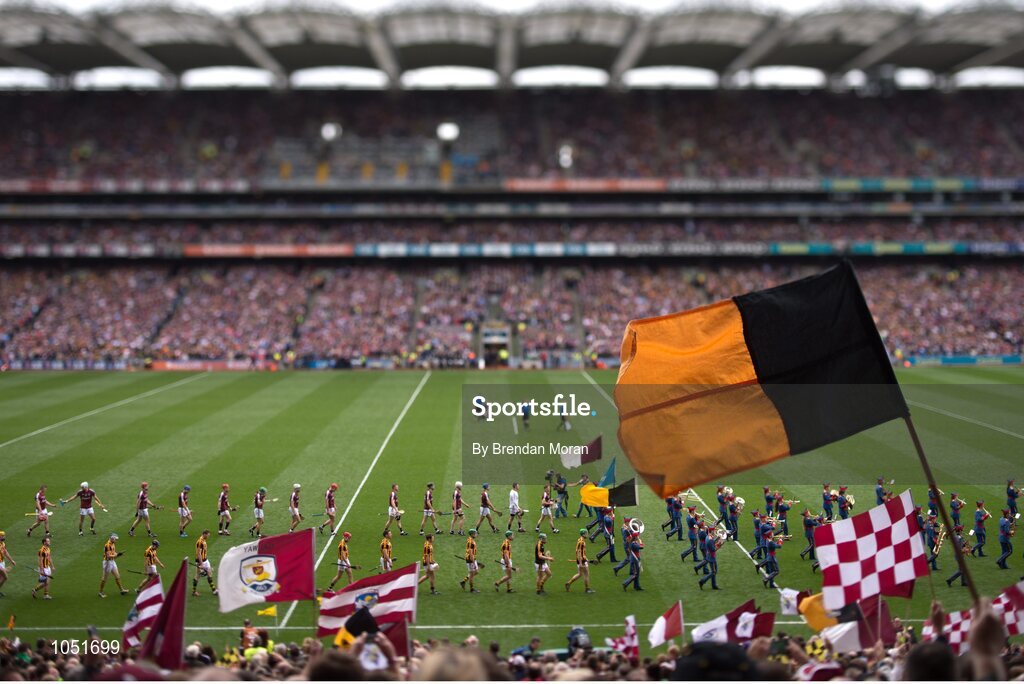 6 September 2015; The Kilkenny and Galway teams parade behind the Artane School of Music in front of the Cusack Stand before the game. GAA Hurling All-Ireland Senior Championship Final, Kilkenny v Galway, Croke Park, Dublin. Picture credit: Brendan Moran / SPORTSFILE