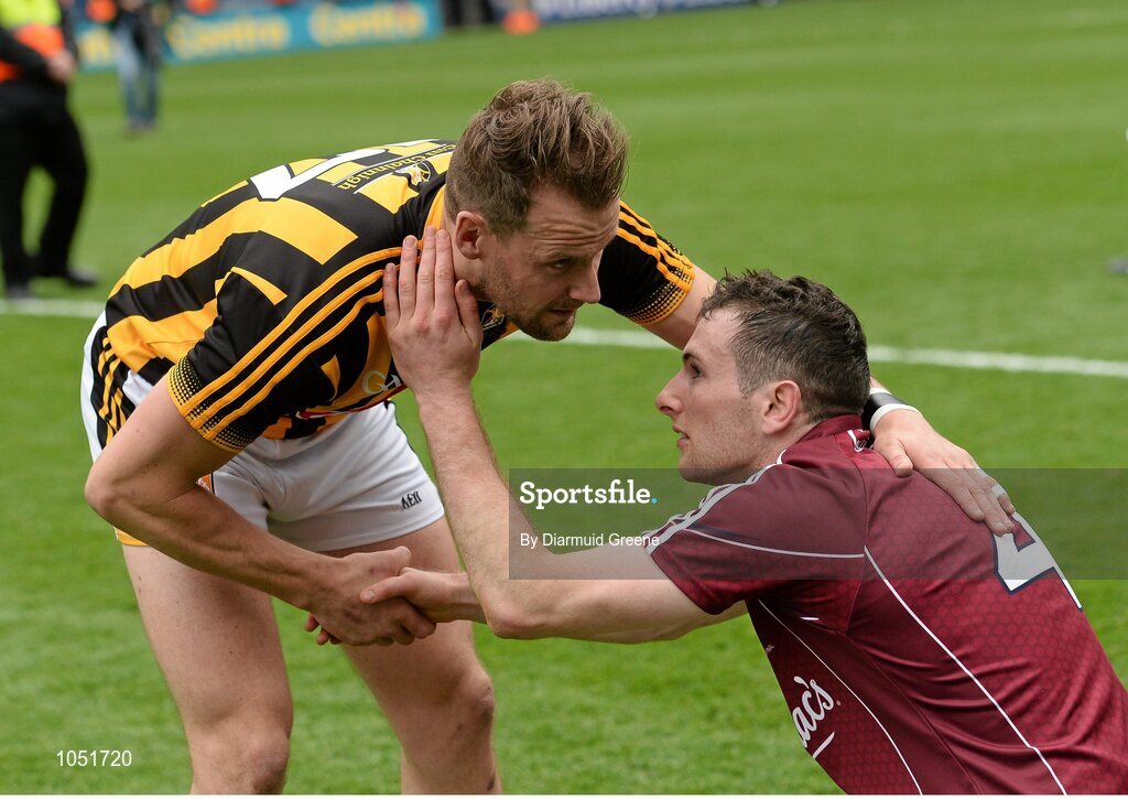 6 September 2015; Padraig Mannion, Galway, is consoled by Jackie Tyrell, Kilkenny, after the game. GAA Hurling All-Ireland Senior Championship Final, Kilkenny v Galway, Croke Park, Dublin. Picture credit: Diarmuid Greene / SPORTSFILE