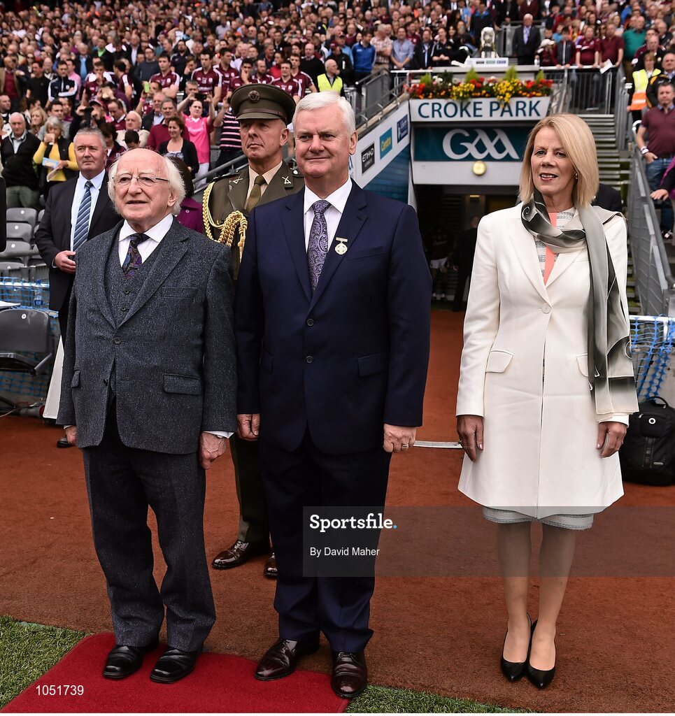 6 September 2015; The President of Ireland Michael D. Higgins and Uachtarán Chumann Lúthchleas Aogán Ó Fearghail, with his wife Frances, before the start of the game. GAA Hurling All-Ireland Senior Championship Final, Kilkenny v Galway, Croke Park, Dublin. Picture credit: David Maher / SPORTSFILE